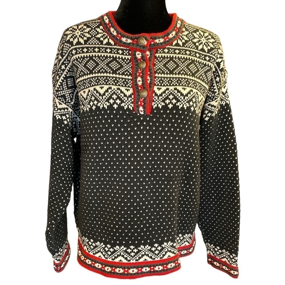 L.L. Bean Y2K Nordic Ski Cotton Cardigan Knit Sweater heavy winter ski Icelandic